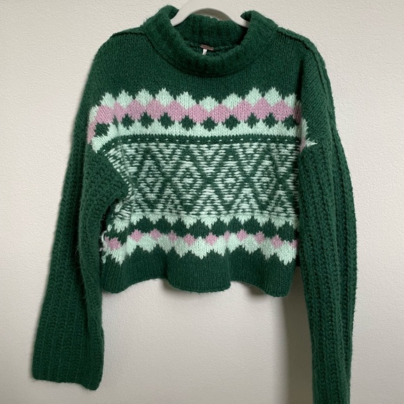 Free People Sweaters - Free People Alpine Spearmint Pullover Chunky Sweater Cropped Green Medium